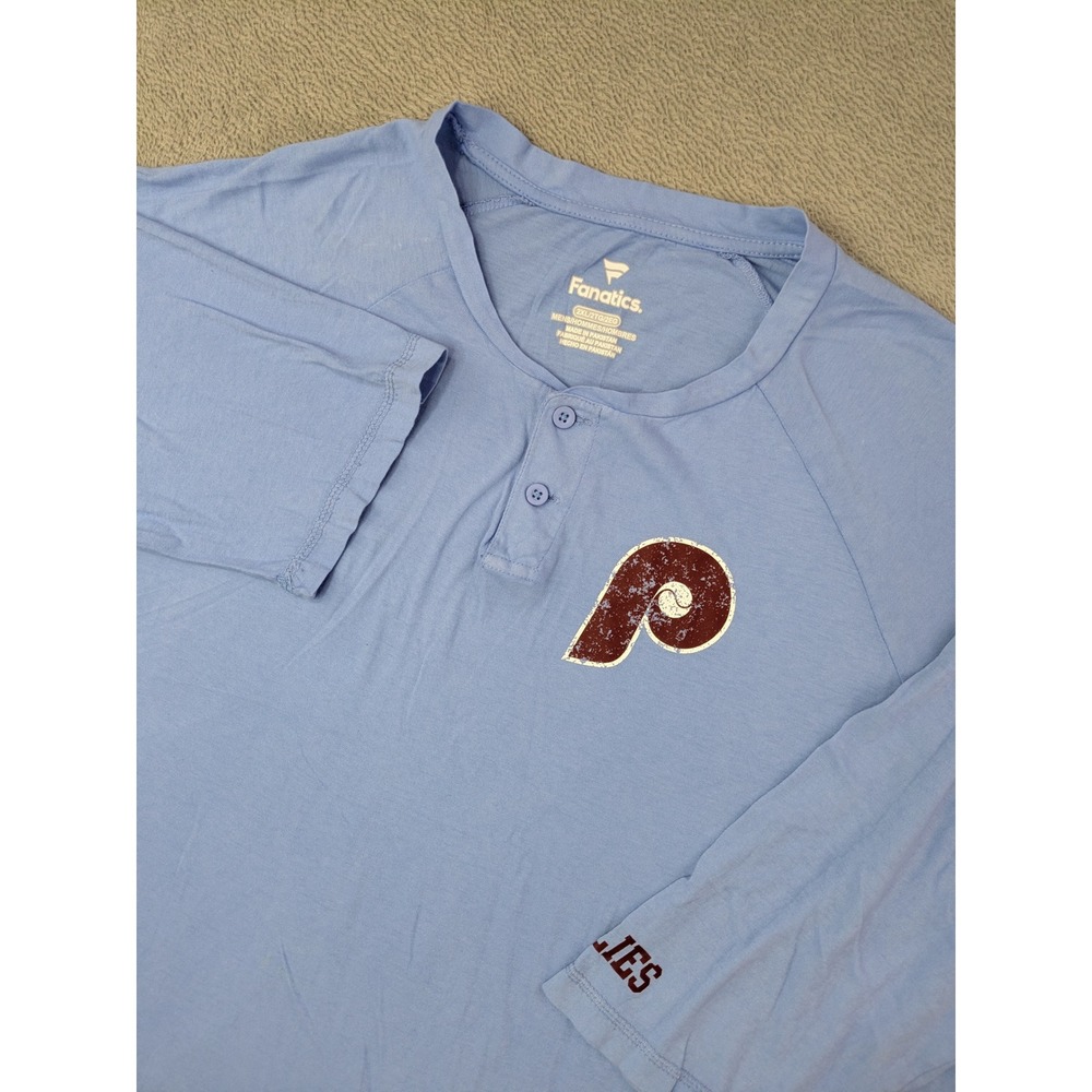 Fanatics Philadelphia Phillies MLB Baseball 3/4 Sleeve Henley Shirt Men 2XL Blue